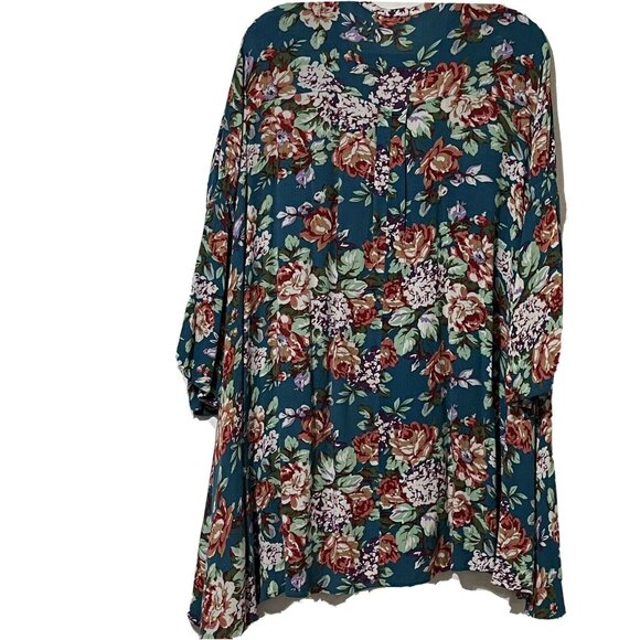 Umgee Womens Size M Teal Floral 3/4 Sleeve Tunic Top - Picture 2 of 9